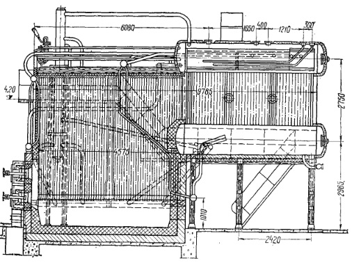 Вертикально-водотрубный котел конструкции ДКВР-20-13 с топкой для газа и мазута